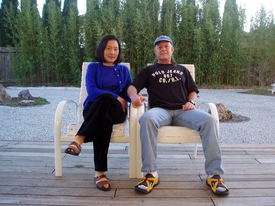 Crilly Butler and his wife, Takami, relax in their zen garden.
