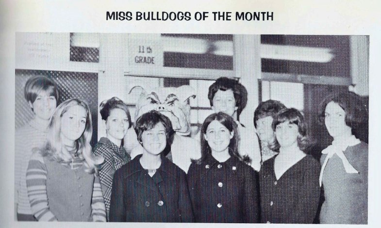 Miss Bulldogs of the Month, 1968. Laura Ziskin is second from the left.