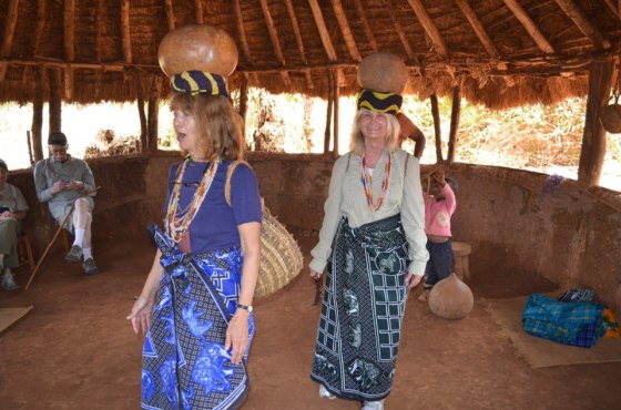 Merrily Thorne (right) says this is the way women carry water in an Iraqwi village in Tanzania.