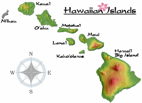 See the island of Lanai on this map of the Hawaiian Islands.